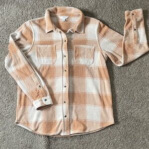 Plaid Button-Up Shirt in Tan and Cream